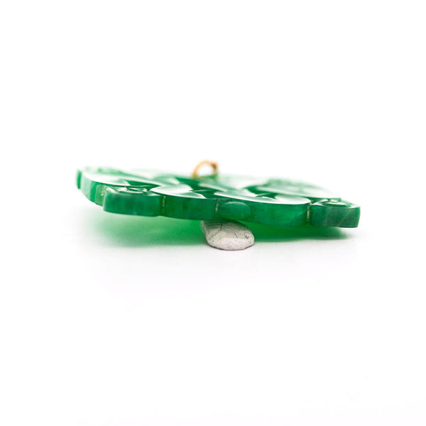 GIA Certified Type A Fei Cui Jadeite Jade Pierced Carving Yellow Gold Pendant