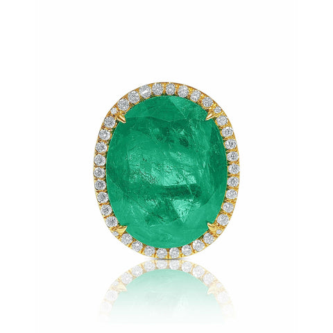 GIA certified 10 Carat Oval Cut Emerald And Diamond Halo 18k Gold Ring