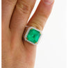 GRS 9.54 Carat Colombian Emerald Insignificant Oil and Diamond Halo Mens Ring