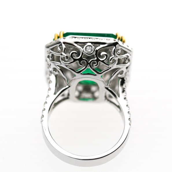 GRS Cert. 17.73 Carat Minor Oil Colombian Emerald Ring
