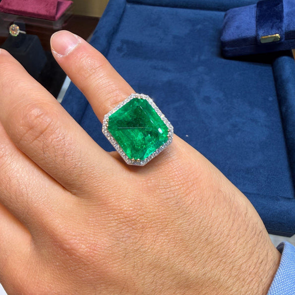 GRS Cert. 17.73 Carat Minor Oil Colombian Emerald Ring