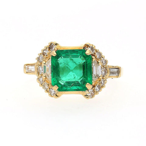 GRS Certified 2.09 Carat Natural Colombian Emerald Set in 18k Solid Gold Ring