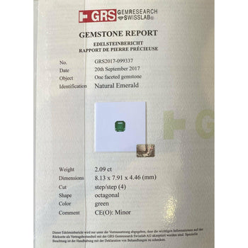 Bague en or massif 18k sertie d’une émeraude colombienne naturelle de 2,09 carats certifiée GRS – Assay Jewelers
