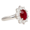 GRS Certified 3 carat Vivid Red "Pigeon Blood" Oval Cut Burma Ruby Ring with Diamond Halo