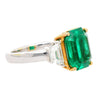 GRS Certified 4.90 Carat Insignificant Oil Colombian Emerald & Trapezoid Cut Diamond 3-Stone Ring