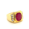 GRS Certified 6.2 Carat Ruby & Diamond Bezel Set 14K Gold Gypsy Style Mens Ring