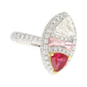 GRS Certified Trilliant Cut Burma Ruby and Diamond Long Oval Shaped Toi Et Moi Ring in 18K White Gold