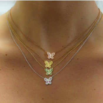ゴールドの宝石バタフライクラスターのフローティングPendantネックレス 18 – Assay Jewelers