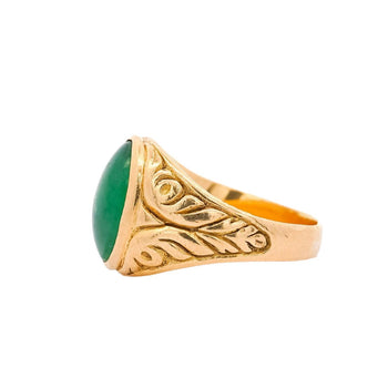 Grade A Jadeite Jade in 22K Carved Gold Solitaire Bezel Set Unisex Ring – Assay Jewelers