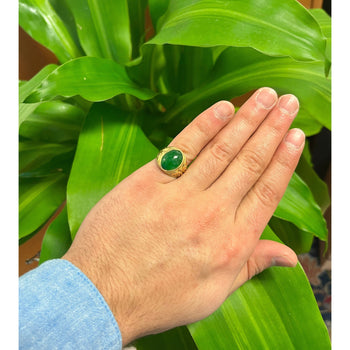 Grade A Jadeite Jade in 22K Carved Gold Solitaire Bezel Set Unisex Ring – Assay Jewelers