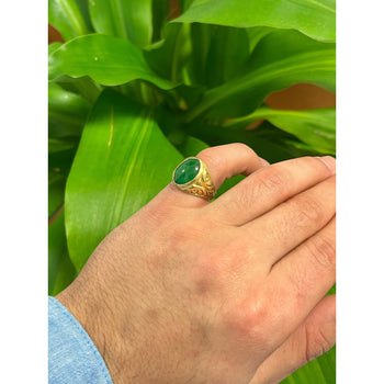 Grade A Jadeite Jade in 22K Carved Gold Solitaire Bezel Set Unisex Ring – Assay Jewelers