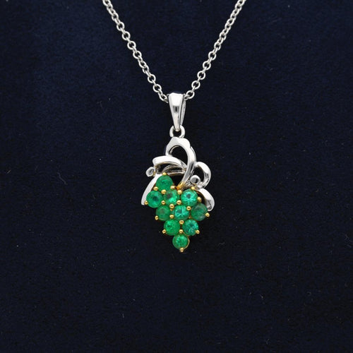 Grapevine Motif Emerald and Diamond Pendant Necklace in 18K Gold