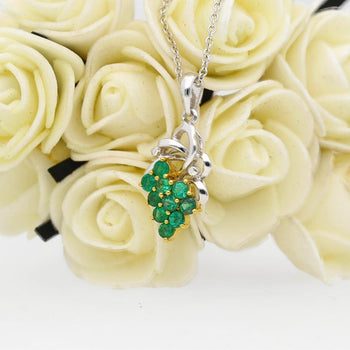Grapevine Motif Emerald and Diamond Pendant Necklace in 18K Gold – Assay Jewelers