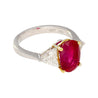 Gubelin Certified 4.47 Oval Cut Ruby with Trillion Cut Diamond Sides in 18K White Gold Ring