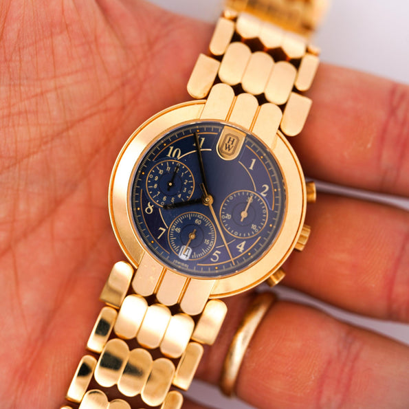 Harry Winston Premier Chronograph 18K Yellow Gold Navy Dial Mens Luxury Watch