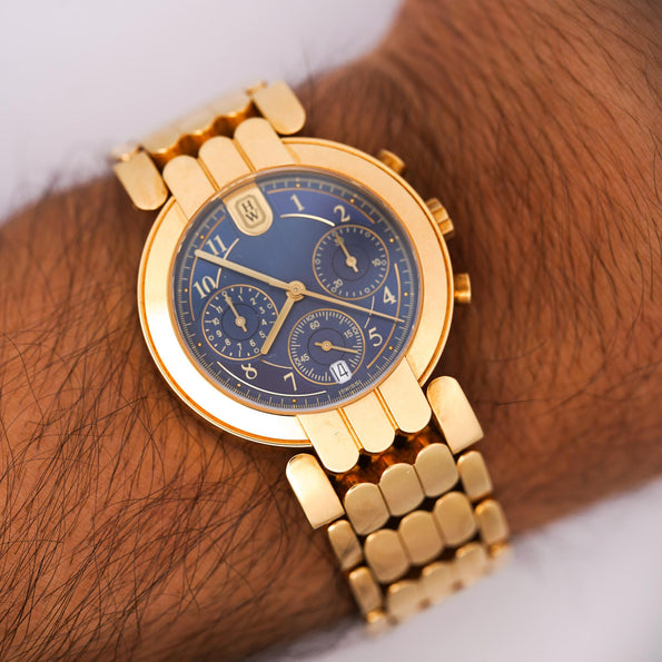 Harry Winston Premier Chronograph 18K Yellow Gold Navy Dial Mens Luxury Watch