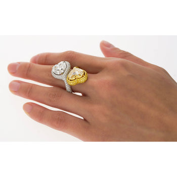 Heart Cut 5.79 & 5.73 Carat Fancy Yellow & White Diamond Toi Et Moi 18K Gold Ring – Assay Jewelers