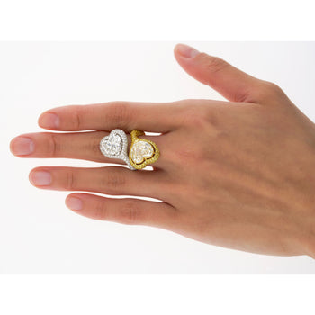 Heart Cut 5.79 & 5.73 Carat Fancy Yellow & White Diamond Toi Et Moi 18K Gold Ring – Assay Jewelers