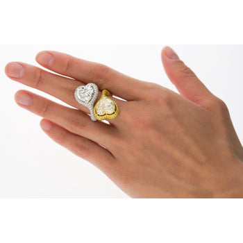 Heart Cut 5.79 & 5.73 Carat Fancy Yellow & White Diamond Toi Et Moi 18K Gold Ring – Assay Jewelers