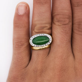 Jadeite Jade Bezel Set & Diamond Pavé in 14K Gold Nugget Ring – Assay Jewelers
