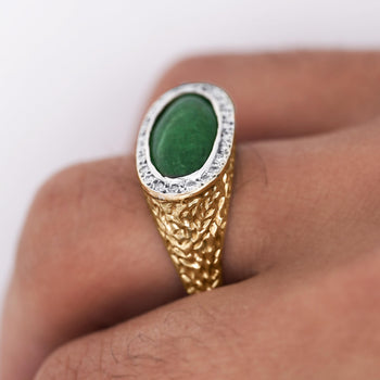 Jadeite Jade Bezel Set & Diamond Pavé in 14K Gold Nugget Ring – Assay Jewelers