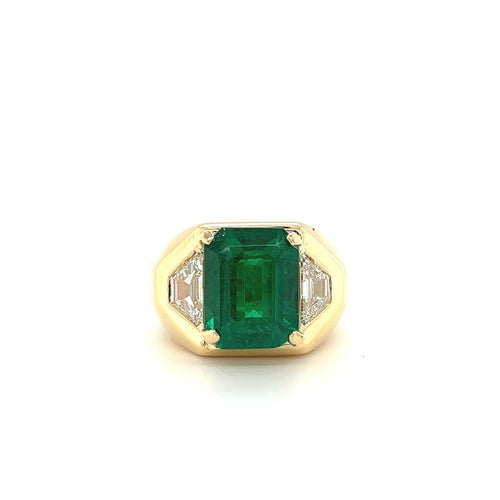 Julius Cohen Signed AGL Certified 5.40 carat Emerald Minor Oil 18k Gold Ring