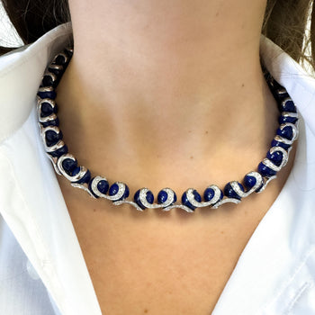 Lapis Lazuli Ball and Diamond 18K White Gold Choker Necklace Signed BIBIGI – Assay Jewelers