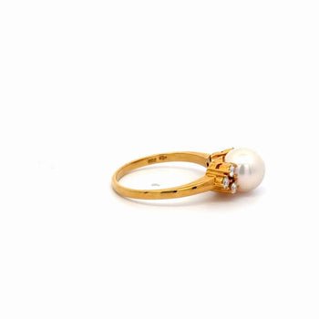 Mikimoto Signed 8mm Pearl & Diamond Cluster in 18K Yellow Gold Cocktail Ring – Assay Jewelers
