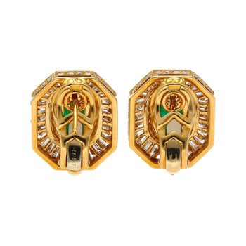 Mouawad Signed Vivid Cabochon Emeralds & Baguette Diamond Halo Clip On Earrings – Assay Jewelers