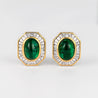 Mouawad Signed Vivid Cabochon Emeralds & Baguette Diamond Halo Clip On Earrings