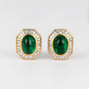 Mouawad Signed Vivid Cabochon Emeralds & Baguette Diamond Halo Clip On Earrings