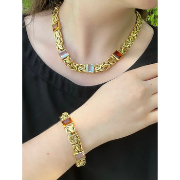 Multi Gem Byzantine Chain Bracelet and Necklace Set in 18k Gold – Assay Jewelers
