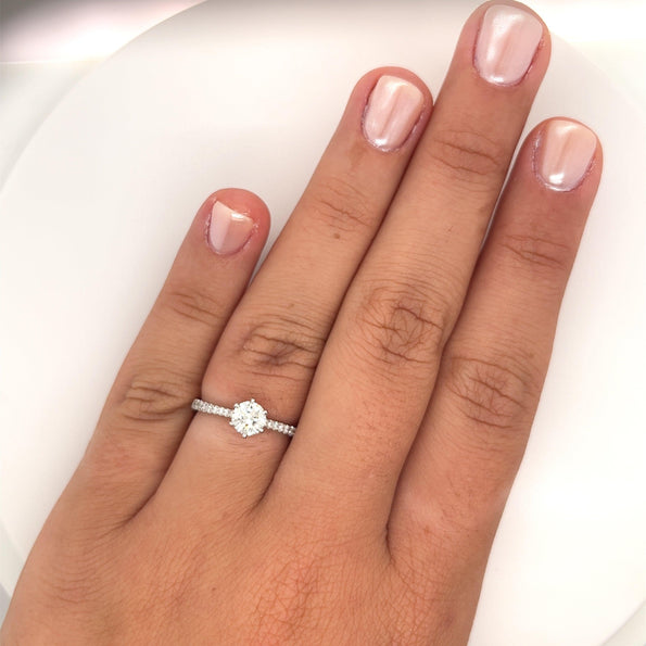 0.60 Carat Diamond Engagement Ring with Diamond Side Stones in 18K White Gold