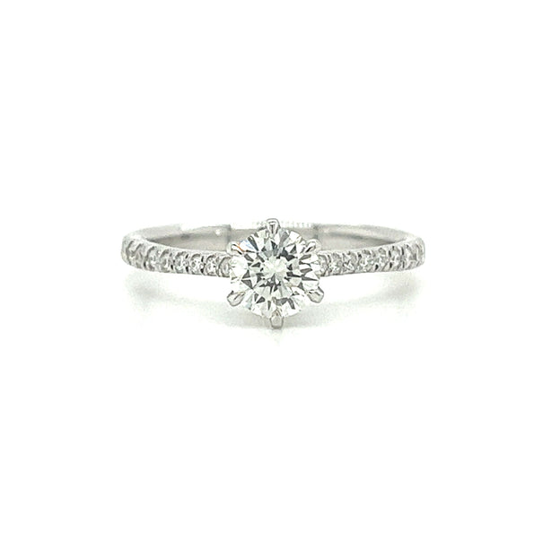 0.60 Carat Diamond Engagement Ring with Diamond Side Stones in 18K White Gold