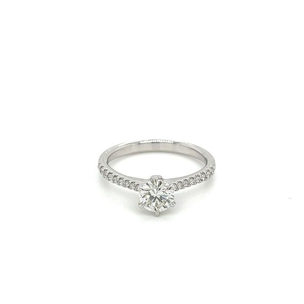 0.60 Carat Diamond Engagement Ring with Diamond Side Stones in 18K White Gold