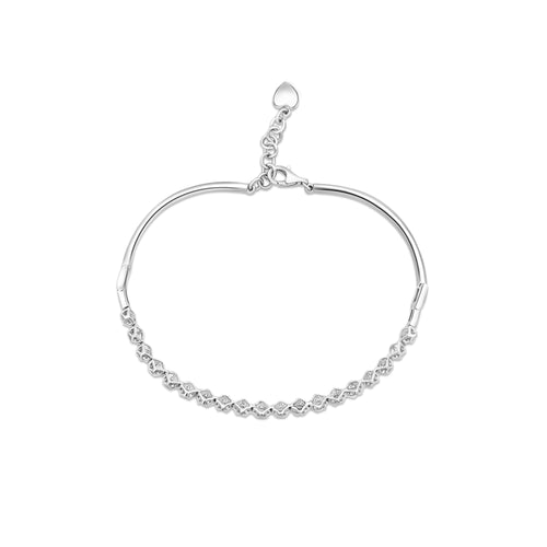 Natural 1 Carat Round Diamond Half Tennis Half Bangle Bracelet