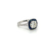 Natural 1.40 Carat Round Cut Diamond With Blue Sapphire Halo in Filigree Art Deco Ring Setting