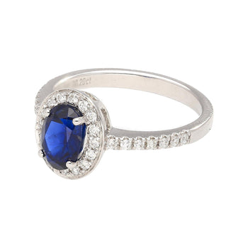 Natural 1.45 Carat Oval Cut Blue Sapphire and Diamond Halo 18k White Gold Ring – Assay Jewelers