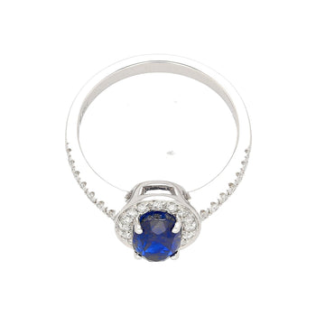 Natural 1.45 Carat Oval Cut Blue Sapphire and Diamond Halo 18k White Gold Ring – Assay Jewelers