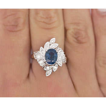 Natural 1.52 Carat Oval Blue Sapphire and Diamond Platinum Floral Ring – Assay Jewelers