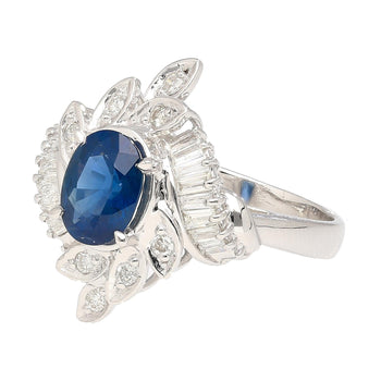 Natural 1.52 Carat Oval Blue Sapphire and Diamond Platinum Floral Ring – Assay Jewelers