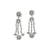 Natural 2 Carat Floral Diamond Dangle Drop Earrings in 18K White & Black Gold