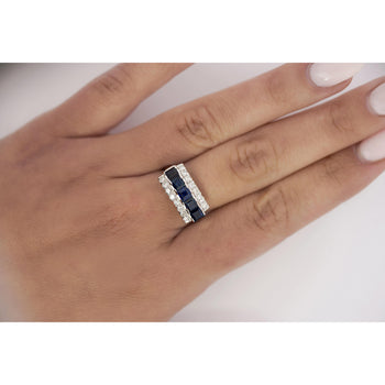 Bague en platine à 5 pierres avec saphir bleu naturel de 2,28 carats et diamants – Assay Jewelers