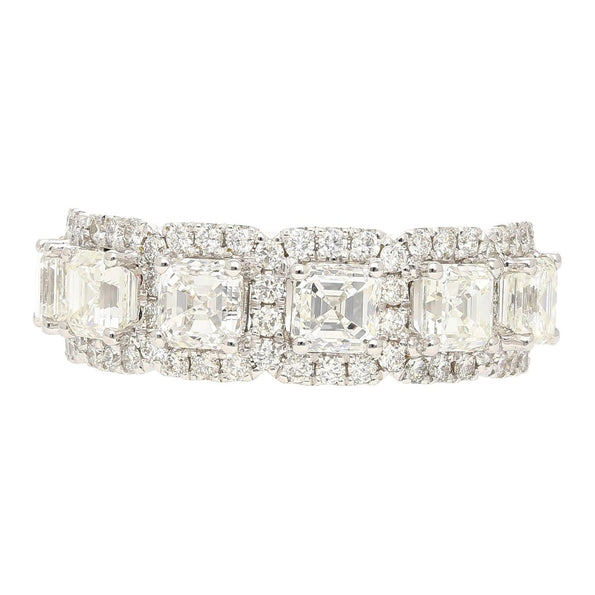 Natural 2.75 CTTW Asscher Cut Diamond Crown Engagement Ring in 18K White Gold