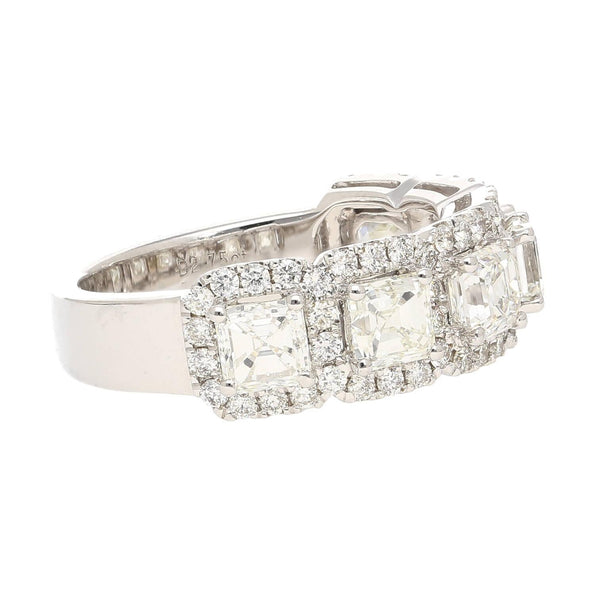 Natural 2.75 CTTW Asscher Cut Diamond Crown Engagement Ring in 18K White Gold