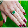 Natural 3.76 Carat Colombian Emerald and Trillion Cut Diamond 3-Stone Ring in 18K Gold