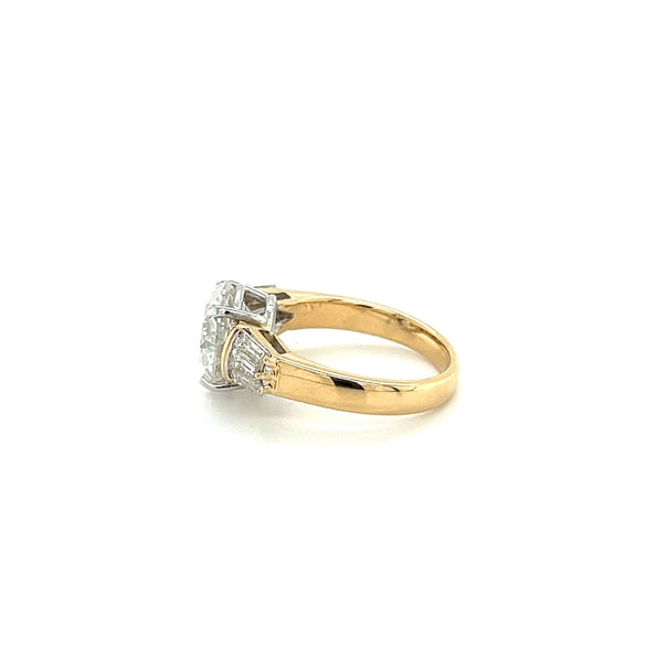 Natural 4.21 Carat Round Diamond Engagement Ring with Baguette Diamonds