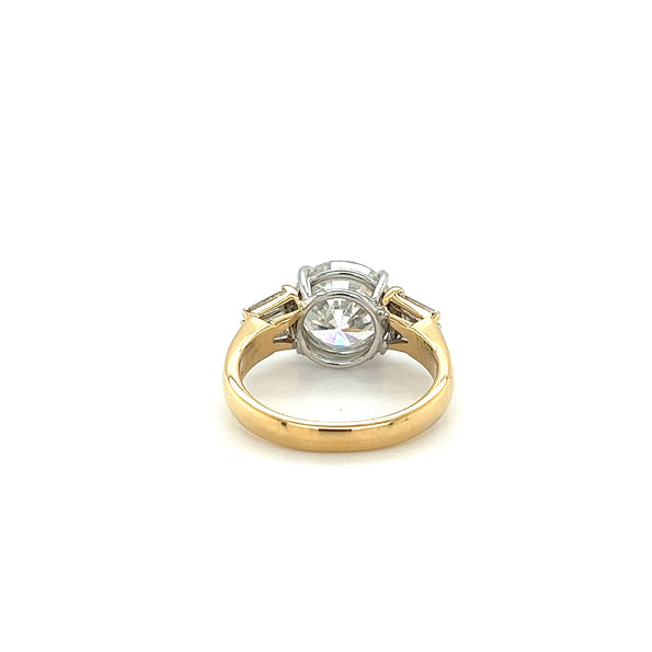 Natural 4.21 Carat Round Diamond Engagement Ring with Baguette Diamonds