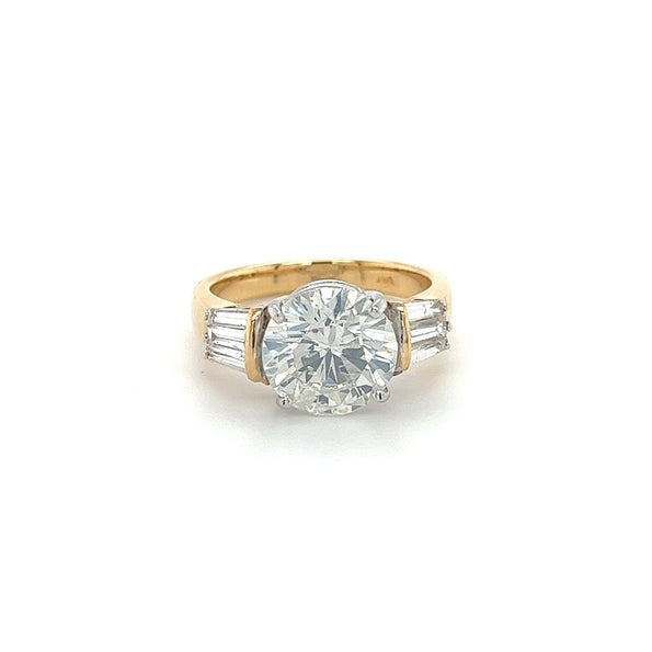 Natural 4.21 Carat Round Diamond Engagement Ring with Baguette Diamonds