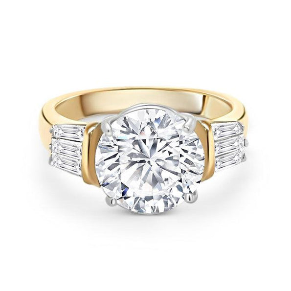 Natural 4.21 Carat Round Diamond Engagement Ring with Baguette Diamonds